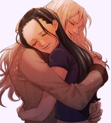 Rule 34 | 2girls, arm around back, black hair, blush, closed eyes, closed mouth, coat, eyewear on head, hand on another&#039;s back, happy, head on another&#039;s shoulder, highres, hug, long hair, long sleeves, mother and daughter, multiple girls, nico olvia, nico robin, nsgw, one piece, shirt, short sleeves, simple background, smile, sunglasses, upper body, white background, white hair