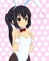 Rule 34 | 1girl, animal ears, black hair, black pantyhose, brown eyes, fake animal ears, k-on!, leotard, long hair, miracle (miracle1980), nakano azusa, official style, pantyhose, playboy bunny, rabbit ears, solo, twintails