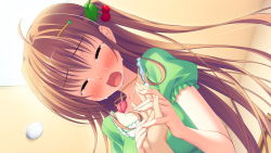 Rule 34 | 1girl, blush, brown hair, closed eyes, female focus, game cg, hair ornament, jewelry, long hair, magical marriage lunatics!!, moonstone, necklace, open mouth, solo, tears, yamakaze ran, yuuna shirahase