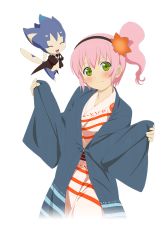Rule 34 | 1boy, 1girl, green eyes, headband, japanese clothes, kanonno grassvalley, kimono, official art, pink hair, ponytail, rocksprings, tales of (series), tales of link, tales of the world radiant mythology 3, transparent background, white background, yukata