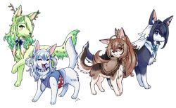 Rule 34 | animal, animalization, antlers, blue eyes, blue hair, braid, branch, brown eyes, brown hair, ceres fauna, dog, feather hair ornament, feathers, flower, gawr gura, green hair, hair flower, hair ornament, hololive, hololive english, horns, long hair, mahoxyshoujo, multicolored hair, multiple girls, nanashi mumei, ouro kronii, short hair, streaked hair, tail, virtual youtuber, white hair, yellow eyes