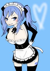 Rule 34 | 1girl, apron, blue eyes, blue hair, breasts, fairy tail, juvia lockser, maid, maid apron, thighhighs, twintails