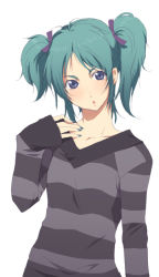 Rule 34 | 1girl, aqua hair, aqua nails, bad id, bad pixiv id, blue eyes, char&#039;s counterattack, gundam, mellowd, nail art, nail polish, quess paraya, short twintails, simple background, solo, striped clothes, striped sweater, sweater, twintails