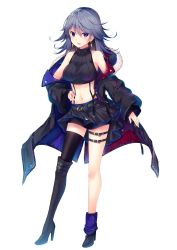 Rule 34 | 1girl, amamiya minato (vtuber), ankle boots, asymmetrical footwear, bare legs, bare shoulders, belt, belt boots, black jacket, black shirt, black skirt, black thighhighs, blouse, blue eyes, boots, breasts, character request, check character, commentary request, copyright request, crop top, earrings, full body, fur trim, grey hair, hair between eyes, hand on own hip, high heel boots, high heels, highres, indie virtual youtuber, jacket, jewelry, ko yu, large breasts, leg belt, long hair, long sleeves, looking at viewer, midriff, miniskirt, mismatched footwear, navel, off shoulder, official art, open clothes, open jacket, parted lips, ribbed shirt, shirt, sidelocks, simple background, single thighhigh, skirt, sleeveless, sleeveless shirt, sleeveless turtleneck, smile, solo, standing, suspenders, thigh boots, thigh strap, thighhighs, turtleneck, virtual youtuber, white background