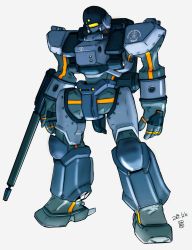 Rule 34 | alternate color, arl-99 helldiver, arm cannon, dated, grey background, highres, kidou keisatsu patlabor, looking ahead, mecha, moi moi7, no humans, robot, solo, standing, visor, weapon