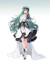 Rule 34 | 1girl, absurdres, ankle boots, boots, dress, fold-over boots, full body, green hair, hand up, highres, holding, holding sword, holding weapon, long hair, mole, mole under eye, original, parted lips, red eyes, solo, standing, sword, weapon, white footwear, youx