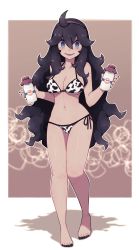 Rule 34 | 1girl, @ @, ahoge, alternate breast size, armpits, bad id, bad pixiv id, bare shoulders, barefoot, bikini, bottle, breasts, cleavage, collarbone, creatures (company), full body, game freak, groin, hair between eyes, hairband, hands up, hex maniac (pokemon), highres, lamb-oic029, large breasts, legs together, long hair, looking at viewer, messy hair, milk bottle, moomoo milk, nail polish, navel, nintendo, open mouth, pokemon, pokemon xy, purple hairband, purple nails, side-tie bikini bottom, simple background, smile, solo, standing, stomach, swimsuit, thighs, toenail polish, toenails, very long hair
