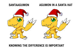 agumon claws digimon digimon_(creature) green_eyes looking_at_viewer meme santaagumon