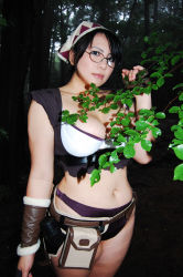 Rule 34 | 1girl, asian, black hair, breasts, cattleya (queen&#039;s blade), cattleya (queen&#039;s blade) (cosplay), chouzuki maryou, cosplay, flower, glasses, green eyes, hip focus, large breasts, photo (medium), plump, ponytail, queen&#039;s blade, solo, thick thighs, thighs, wide hips