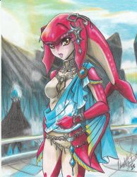 Rule 34 | 2018, jewelry, mipha, nintendo, ravernclouk design, tagme, the legend of zelda, the legend of zelda: breath of the wild, traditional media, water, waterfall, yellow eyes