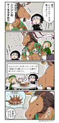 Rule 34 | 10s, 4girls, 4koma, :d, ^ ^, arrow (symbol), asaya minoru, bandaged arm, bandages, beret, black dress, black gloves, black hat, boots, braid, brown footwear, brown gloves, brown legwear, cake, carrot, closed eyes, comic, commentary request, cup, dress, facial scar, fate/extra, fate/grand order, fate (series), food, gloves, gothic lolita, green hat, green jacket, hat, holding, holding cup, holding plate, horse, jack the ripper (fate/apocrypha), jacket, jeanne d&#039;arc (fate), jeanne d&#039;arc alter santa lily (fate), lolita fashion, long hair, low twintails, multiple girls, nursery rhyme (fate), open mouth, pantyhose, parted bangs, paul bunyan (fate), plate, red hare (fate), scar, scar on cheek, scar on face, silver hair, smile, table, teacup, translation request, twin braids, twintails, very long hair