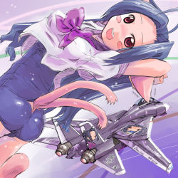 Rule 34 | 00s, 1girl, :3, ace combat, ahoge, aircraft, airplane, animal ears, ass, blue hair, blush stickers, cat ears, cat tail, company connection, f-14, fighter jet, idolmaster, idolmaster (classic), itasha, jet, long hair, military, military vehicle, miura azusa, mtr, multiple tails, solo, tail