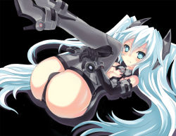 Rule 34 | &gt;:(, 10s, 1girl, aqua eyes, ass, bad id, bad pixiv id, bare shoulders, black background, black gloves, black heart (neptunia), black panties, blue eyes, blush, bodysuit, boots, breasts, bright pupils, cameltoe, cleavage, cleavage cutout, clothing cutout, elbow gloves, folded, from side, frown, full body, gloves, grey eyes, grey footwear, grey thighhighs, hair between eyes, halterneck, headgear, high heel boots, high heels, hugging own legs, kami jigen game neptune v, knees to chest, leg hold, legs, legs up, leotard, long hair, looking at viewer, lying, magical girl, neptune (series), noire (neptunia), on back, own hands together, panties, power symbol, power symbol-shaped pupils, shadow, silhouette, simple background, solo, sxbzero, symbol-shaped pupils, tears, thigh boots, thighhighs, turtleneck, twintails, underwear, v-shaped eyebrows, very long hair, white hair