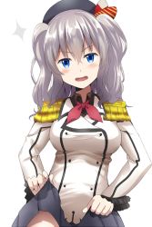 Rule 34 | 10s, 1girl, blush, breasts, clothes lift, female focus, gloves, hat, kantai collection, kashima (kancolle), large breasts, long hair, looking at viewer, military, military uniform, miniskirt, ohiya, open mouth, silver hair, skirt, skirt lift, solo, twintails, uniform