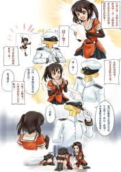 Rule 34 | 10s, 1boy, 3girls, admiral (kancolle), ahoge, black legwear, chinese text, fingerless gloves, gloves, jintsuu (kancolle), kantai collection, long hair, military, military uniform, multiple girls, naka (kancolle), nam (valckiry), sendai (kancolle), socks, traditional chinese text, translated, twintails, two side up, uniform