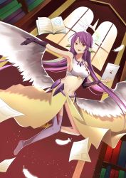 Rule 34 | 1girl, angel wings, artist request, asymmetrical legwear, book, breasts, commentary, spiked halo, crop top, feathered wings, feathers, gloves, gradient hair, halo, highres, jibril (no game no life), long hair, low wings, magic circle, medium breasts, midriff, mismatched legwear, multicolored eyes, multicolored hair, navel, no game no life, open mouth, orange eyes, pink hair, shoes, sideboob, single shoe, smile, solo, tablet pc, very long hair, white wings, wing ears, wings, yellow eyes