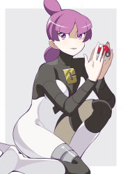 Rule 34 | 1girl, 34 (sanjushi), breasts, closed mouth, creatures (company), full body, game freak, holding, jupiter (pokemon), lipstick, looking at viewer, makeup, nintendo, poke ball, poke ball (basic), pokemon, pokemon dppt, short hair, smile, solo, team galactic, team galactic uniform