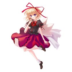 Rule 34 | 1girl, bad id, bad pixiv id, blonde hair, blue eyes, doll, doll joints, dress, female focus, full body, hair ribbon, highres, joints, medicine melancholy, petticoat, ribbon, s-yin, shoes, short hair, simple background, socks, solo, touhou, white background