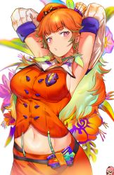 Rule 34 | 2girls, absurdres, armpits, belt, beret, blunt bangs, breasts, chef hat, choker, collared shirt, colored inner hair, detached sleeves, earrings, feather earrings, feathers, floral background, gradient hair, green hair, hat, highres, hololive, hololive english, huge filesize, jewelry, long hair, looking at viewer, medium breasts, midriff, mori calliope, multicolored hair, multiple girls, navel, odyssey 21, open mouth, orange hair, orange headwear, orange skirt, parted lips, pink eyes, pink hair, shirt, signature, skirt, solo focus, sparkling eyes, stomach, streaked hair, sunglasses, suspender skirt, suspenders, takanashi kiara, virtual youtuber, white headwear