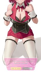 Rule 34 | 1girl, absurdres, alternate costume, breasts, bunny garden, cleavage, highres, hololive, hololive english, irys (hololive), large breasts, red hair, simple background, skirt, smile, solo, somebody (leiking00), thighhighs, virtual youtuber, white background, white thighhighs, wrist cuffs
