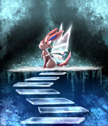 Rule 34 | 10s, closed eyes, creatures (company), dated, fairy wings, game freak, gen 6 pokemon, highres, nintendo, no humans, pokemon, pokemon (creature), pokemon xy, ribbon, ryuma210, signature, sitting, solo, stairs, sylveon, wings