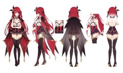 Rule 34 | 1girl, absurdres, black cape, blush, breasts, cape, character sheet, commentary request, eyeshadow, flower, hair flower, hair ornament, half-closed eyes, highres, himea d&#039;almaria, large breasts, long hair, luna nyann, makeup, mixed-language commentary, multiple views, nail polish, official art, parted lips, partial commentary, purple eyes, red eyeshadow, red hair, rose, smile, spanish commentary, thighhighs, very long hair, virtual youtuber, wactor production, white background, yellow flower, yellow rose
