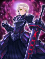 Rule 34 | 1girl, armor, armored dress, artoria pendragon (fate), blonde hair, boken fantasy, dress, excalibur morgan (fate), fate/stay night, fate (series), highres, saber (fate), saber alter, solo, sword, weapon, yellow eyes