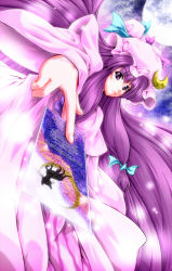 Rule 34 | 1girl, bishoujo senshi sailor moon, card, cat, crescent, crescent moon, female focus, hat, highres, holding, holding card, itsuku, long hair, moon, patchouli knowledge, purple eyes, purple hair, ribbon, solo, touhou