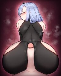 Rule 34 | 1futa, 1girl, aqua hair, ass, bed, blush, bodysuit, bottomless, buttjob, buttjob over clothes, censored, clothed sex, clothes, clothing cutout, elbow gloves, female pov, from behind, futa with female, futanari, genshin impact, gloves, hair over one eye, half-closed eyes, heart, heart-shaped pupils, highres, hip vent, huge ass, huge penis, long hair, looking at viewer, looking back, lumine (genshin impact), mosaic censoring, multiple girls, on bed, open mouth, partially undressed, penis, pov, purple eyes, rikuguma, rubbing, shenhe (genshin impact), smile, symbol-shaped pupils