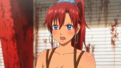 Rule 34 | 10s, animated, animated gif, armpits, bare shoulders, bellows (suisei no gargantia), blush, bracelet, breasts, cleavage, earrings, jewelry, ponytail, red hair, suisei no gargantia, suspenders