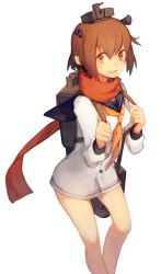 Rule 34 | 10s, 1girl, brown eyes, dress, kantai collection, looking at viewer, machinery, neckerchief, rom (romshiro), romshiro, sailor dress, scarf, short hair, simple background, solo, white background, yukikaze (kancolle)