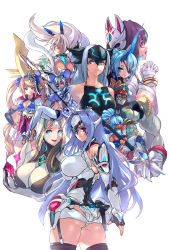Rule 34 | abs, android, animal ears, armor, ass, bare shoulders, black hair, blonde hair, blue eyes, blue hair, blush, breasts, cyborg, dark skin, dark-skinned female, dress, elbow gloves, expressionless, eyepatch, fire, forehead protector, fox mask, glasses, gloves, hat, herald (xenoblade), highres, japanese clothes, kasandra (xenoblade), kos-mos, kos-mos re:, large breasts, leotard, long hair, looking at viewer, mask, monster girl, multiple girls, negresco, newt (xenoblade), nintendo, open mouth, pauldrons, perun (xenoblade), pointy ears, polearm, ponytail, praxis (xenoblade), red eyes, sheba (xenoblade), short hair, shoulder armor, simple background, smile, spear, theory (xenoblade), thighhighs, twintails, very long hair, weapon, white background, white hair, white leotard, xenoblade chronicles (series), xenoblade chronicles 2, xenoblade chronicles (series), xenoblade chronicles 2, xenosaga, xenosaga episode iii, zenobia (xenoblade)