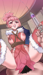Rule 34 | 1boy, 1girl, absurdres, artist request, bdsm, blush, bondage, bound, breasts, clothed sex, dr. stone, drugged, girl on top, hetero, highres, homura momiji, male pubic hair, momiji homura, peril, pink eyes, pink hair, pubic hair, restrained, sex, tagme