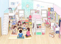 Rule 34 | 1boy, 4girls, age difference, bedroom, black hair, card, cat, child, flat chest, kiyo (kyokyo1220), loaded interior, multiple girls, original, playing, sitting, tagme