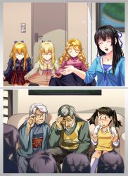 Rule 34 | &gt;:(, 10s, 1boy, 2koma, 6+girls, adjusting eyewear, aged up, alternate costume, alternate hairstyle, anchor earrings, black hair, black ribbon, blonde hair, blue ribbon, blush, braid, breast envy, brown eyes, closed eyes, comic, commentary, commission, couch, curtsey, door, drill hair, earrings, flower, french braid, frown, glasses, green ribbon, grey hair, hair flower, hair intakes, hair ornament, hair ribbon, headache, highres, iowa (pacific), japanese clothes, jewelry, kantai collection, kimi no na wa., long hair, long sleeves, low ponytail, melisaongmiqin, miyamizu hitoha, miyamizu toshiki, miyamizu yotsuha, mole, mole under eye, multicolored ribbon, multiple girls, necklace, necktie, new jersey (pacific), no headwear, old, old woman, open mouth, pacific (kancolle), painting (object), pendant, red necktie, ribbon, smile, star (symbol), star necklace, sweater vest, twintails, uss missouri (bb-63), uss wisconsin (bb-64), v-shaped eyebrows, wide-eyed, wrinkled skin