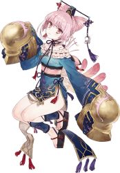 Rule 34 | 1girl, atelier (series), atelier lydie &amp; suelle, atelier sophie, bare legs, bare shoulders, blue dress, closed mouth, cone hair bun, corneria (atelier), double bun, dress, feathers, frills, full body, hair bun, hair ornament, hair stick, looking at viewer, miniskirt, noco (adamas), official art, pink eyes, pink hair, sandals, short hair, skirt, sleeves past wrists, solo, transparent background