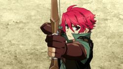 Rule 34 | 10s, animated, animated gif, arrow (projectile), blood, bow, brown gloves, fighting, gloves, lowres, madan no ou to vanadis, multiple boys, red eyes, red hair, tigrevurmud vorn