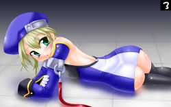 Rule 34 | arc system works, artist request, ass, bare back, beret, blazblue, blonde hair, blush, breasts, detached sleeves, green eyes, hat, noel vermillion, ribbon, small breasts, tagme, thighhighs