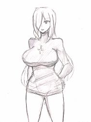 Rule 34 | 1girl, artist request, breasts, highres, large breasts, long hair, monochrome, parasoul (skullgirls), skullgirls, solo, tagme
