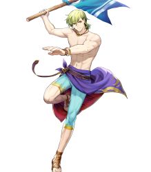 Rule 34 | 1boy, asatani tomoyo, fire emblem, fire emblem: the sacred stones, fire emblem heroes, flag, full body, green eyes, green hair, highres, innes (fire emblem), looking at viewer, male focus, nintendo, official art, short hair, simple background, smile, solo, swimsuit, transparent background