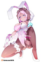 Rule 34 | + +, 1girl, animal hood, blush, breasts, closed mouth, commentary, covered navel, dark-skinned female, dark skin, en&#039;en no shouboutai, english commentary, fishnet thighhighs, fishnets, full body, gloves, hibana (enen no shouboutai), high heels, highleg, highleg leotard, highres, hood, hood up, hot vr, large breasts, leotard, looking at viewer, on one knee, pantyhose, pink hair, playboy bunny, rabbit hood, simple background, single thighhigh, solo, squatting, symbol-shaped pupils, thighhighs, white background, white footwear, white gloves, white leotard