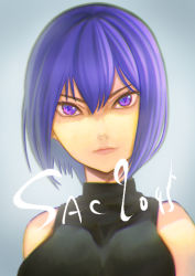 Rule 34 | 1girl, bag, closed mouth, copyright name, ghost in the shell, ghost in the shell: sac 2045, hair between eyes, jj (ssspulse), kusanagi motoko, portrait, purple eyes, purple hair, short hair, solo, straight hair
