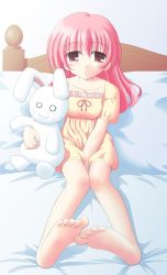 Rule 34 | 1girl, bed, rabbit, kiryu naoto, pink hair, solo, stuffed animal, stuffed rabbit, stuffed toy