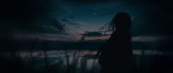 Rule 34 | 1girl, absurdres, dusk, gracile, grass, highres, lake, nature, original, reflection, reflective water, scenery, sky