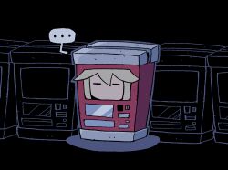 ... black_background blonde_hair closed_eyes commentary_request grey_outline hair_flaps highres no_mouth objectification rariatto_(ganguri) short_hair solo speech_bubble spoken_ellipsis tagme urotsuki vending_machine yume_2kki