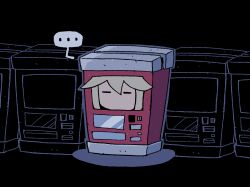 ... black_background blonde_hair closed_eyes commentary_request grey_outline hair_flaps highres no_mouth objectification outline rariatto_(ganguri) short_hair solo speech_bubble spoken_ellipsis tagme urotsuki vending_machine yume_2kki