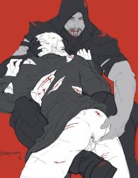 Rule 34 | 2boys, aftersex, anal, bara, blood, cum, cumdrip, fingering, gaping, male focus, male penetrated, monochrome, multiple boys, muscular, orenjimaru, overwatch, overwatch 1, reaper (overwatch), soldier: 76 (overwatch), spot color, torn clothes, undressing, yaoi