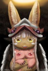 Rule 34 | 1girl, 1other, absurdres, animal ears, crying, flatculture, furry, highres, made in abyss, mitty (made in abyss), nanachi (made in abyss), rabbit ears, yellow eyes