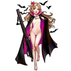 Rule 34 | 1girl, as109, barefoot, bat (animal), blonde hair, breasts, browning m1919, cape, cleft of venus, eyebrows, eyeliner, fangs, feet, female focus, fingernails, flipped hair, full body, girls&#039; frontline, gun, hair ornament, hand on own chest, long fingernails, long hair, looking at viewer, m1919a4 (girls&#039; frontline), machine gun, makeup, medium machine gun, nail polish, naked cape, navel, nipples, nude, open mouth, petite, pointy ears, pussy, red eyes, sharp fingernails, simple background, skull hair ornament, slit pupils, small breasts, solo, standing, standing on one leg, teeth, third-party edit, toenail polish, toenails, toes, tongue, transparent background, uncensored, upper teeth only, vampire, weapon, wrist cuffs