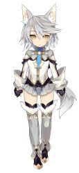 Rule 34 | 1girl, absurdres, animal ears, blade (galaxist), expressionless, fingerless gloves, full body, gloves, grey hair, highres, official art, pleated skirt, pop-up story, rita drake, skirt, solo, straight-on, tail, transparent background, wolf ears, wolf tail, yellow eyes
